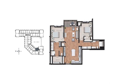 Floor plan for 2 beds, 2 baths, 1210 sqft